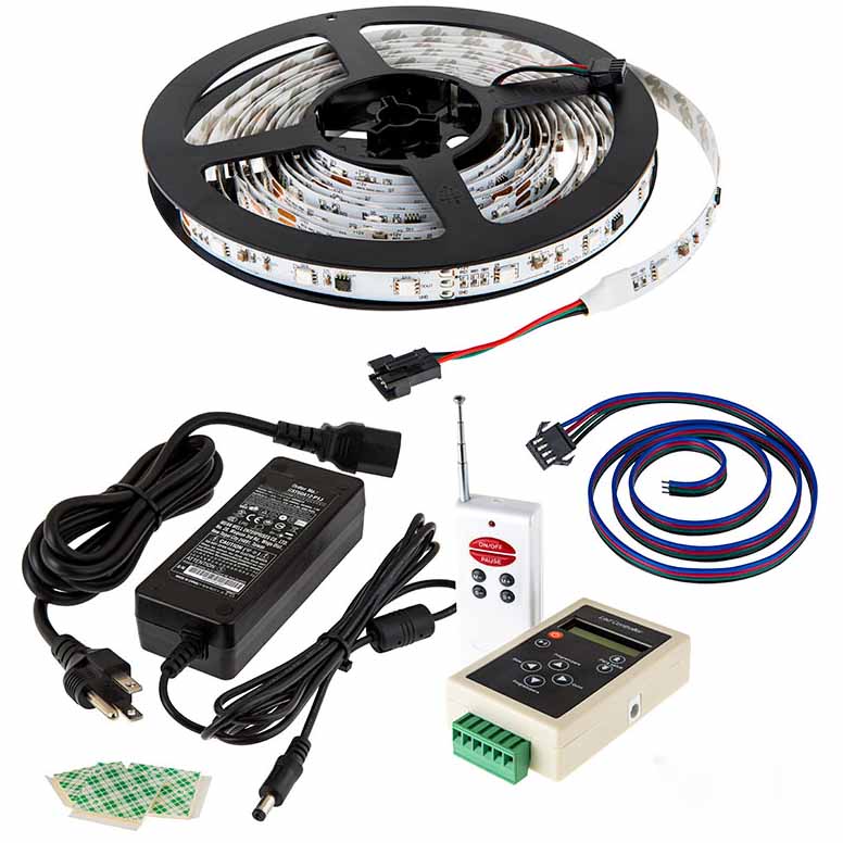 RGB LED Strip Light Kit - Color Chasing 12VDC LED Tape Light - 22 Lumens/ft RGB LED Strip Light Kit - Color Chasing 12VDC LED Tape Light - 22 Lumens/ft